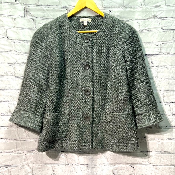 Coldwater Creek Jackets & Blazers - Coldwater Creek Grey Pebbled Boucle 3/4 Sleeve Jacket - size 16